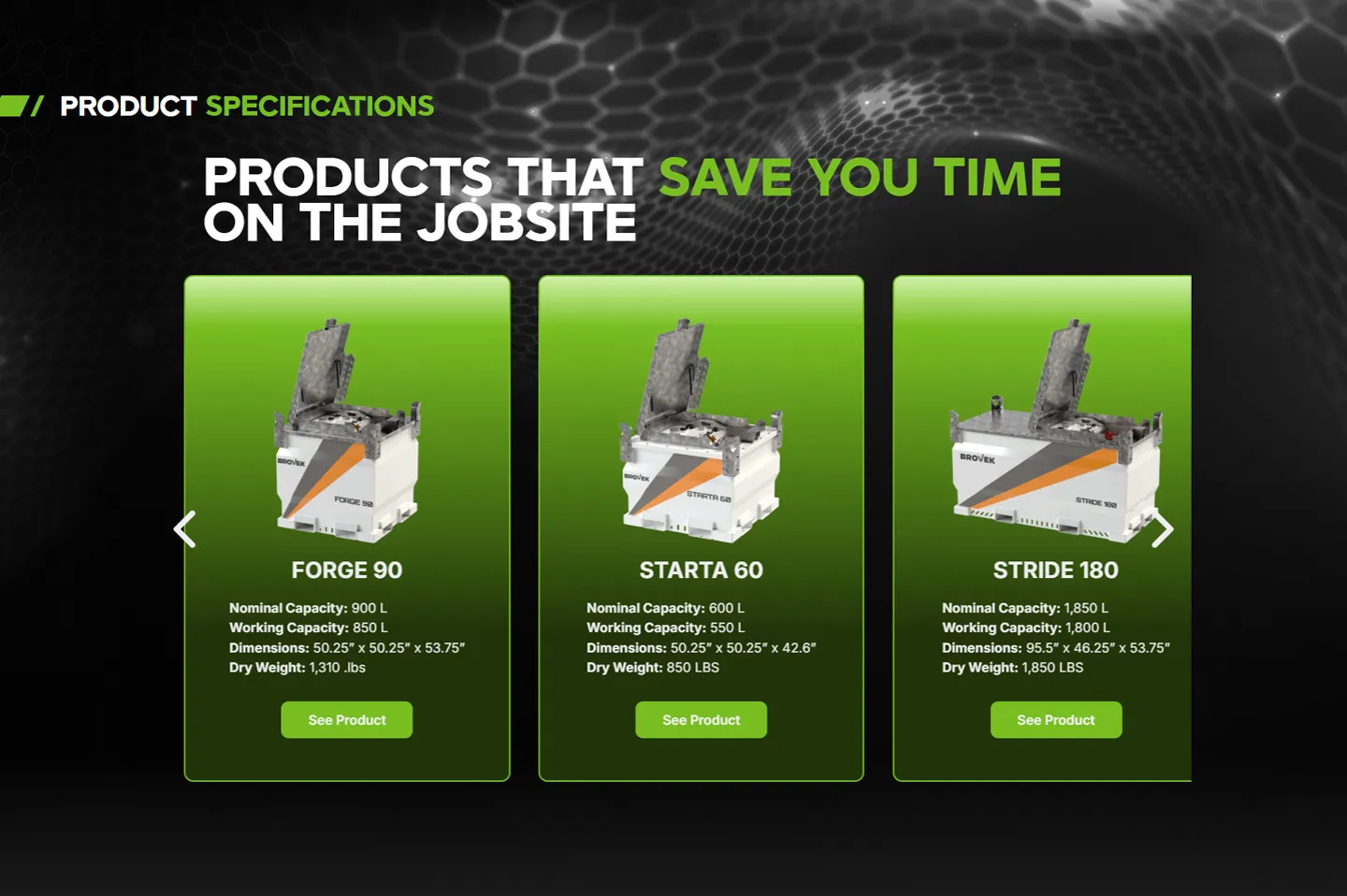 Brovek product page, 'Products That Save You Time on the Jobsite'