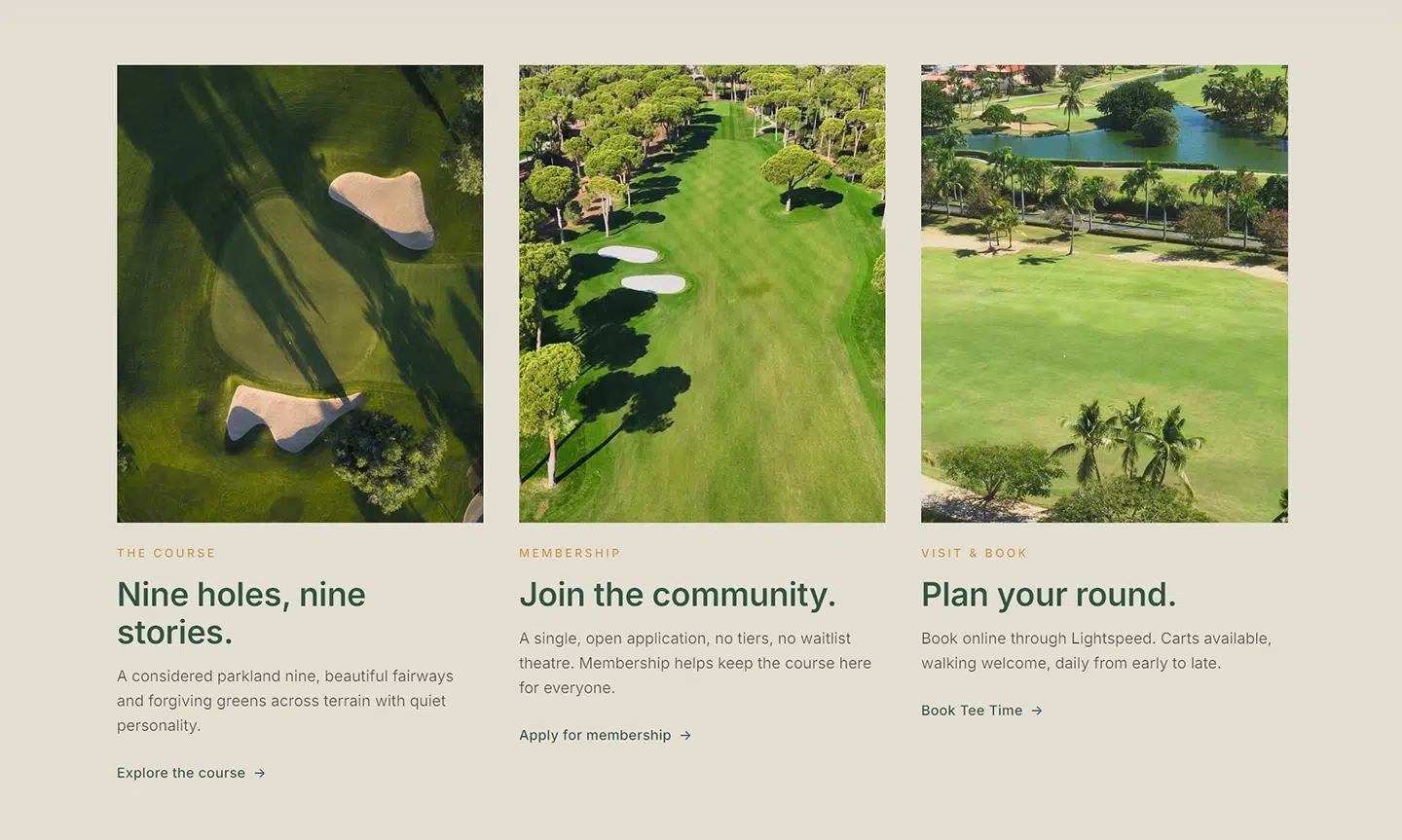 Natures Knoll website section featuring the golf course
