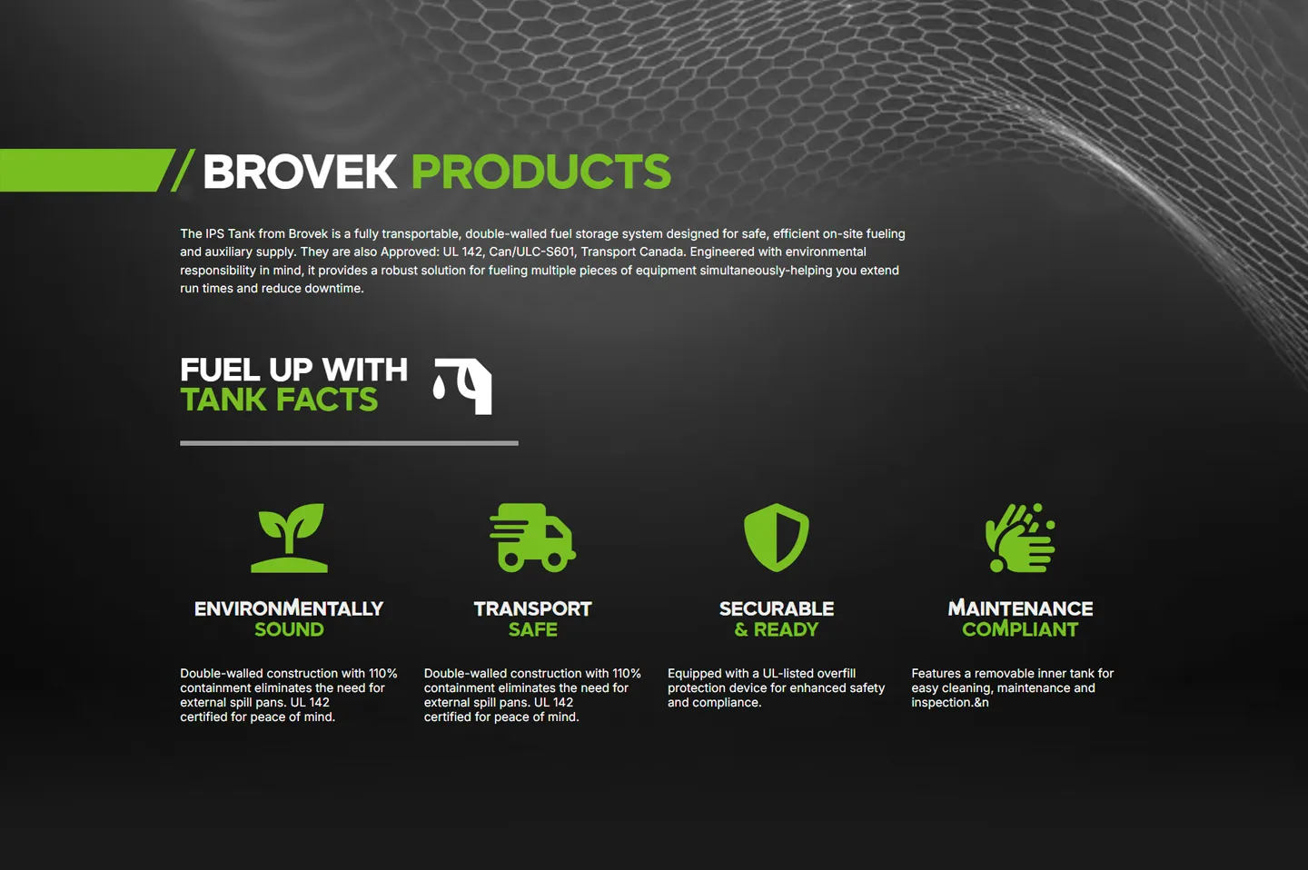 Brovek products page with 'Fuel Up' messaging and product icons