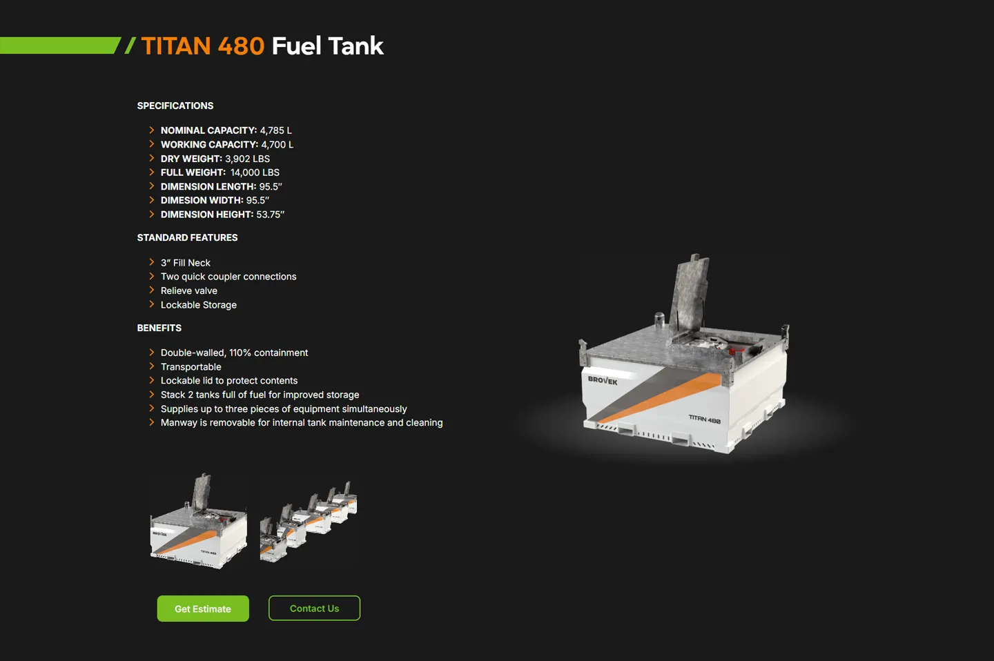 Brovek Titan 400 fuel tank product page
