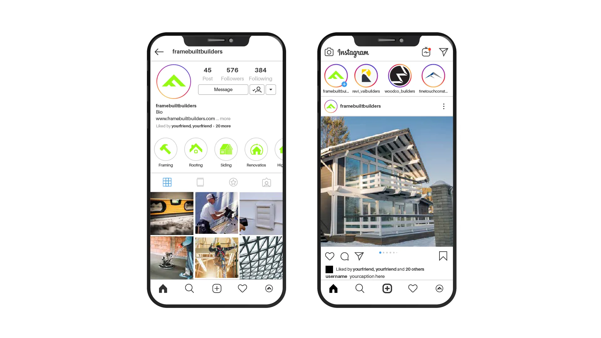 Framebuilt Builders website shown across mobile phone screens