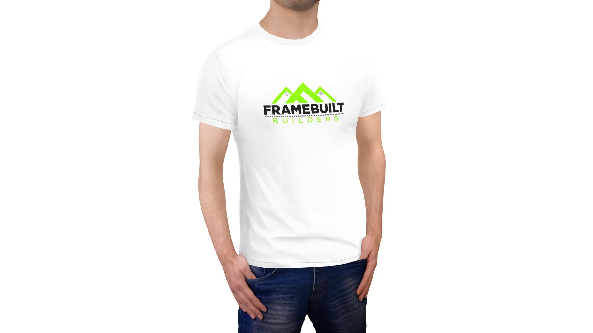 Man wearing a Framebuilt Builders t-shirt