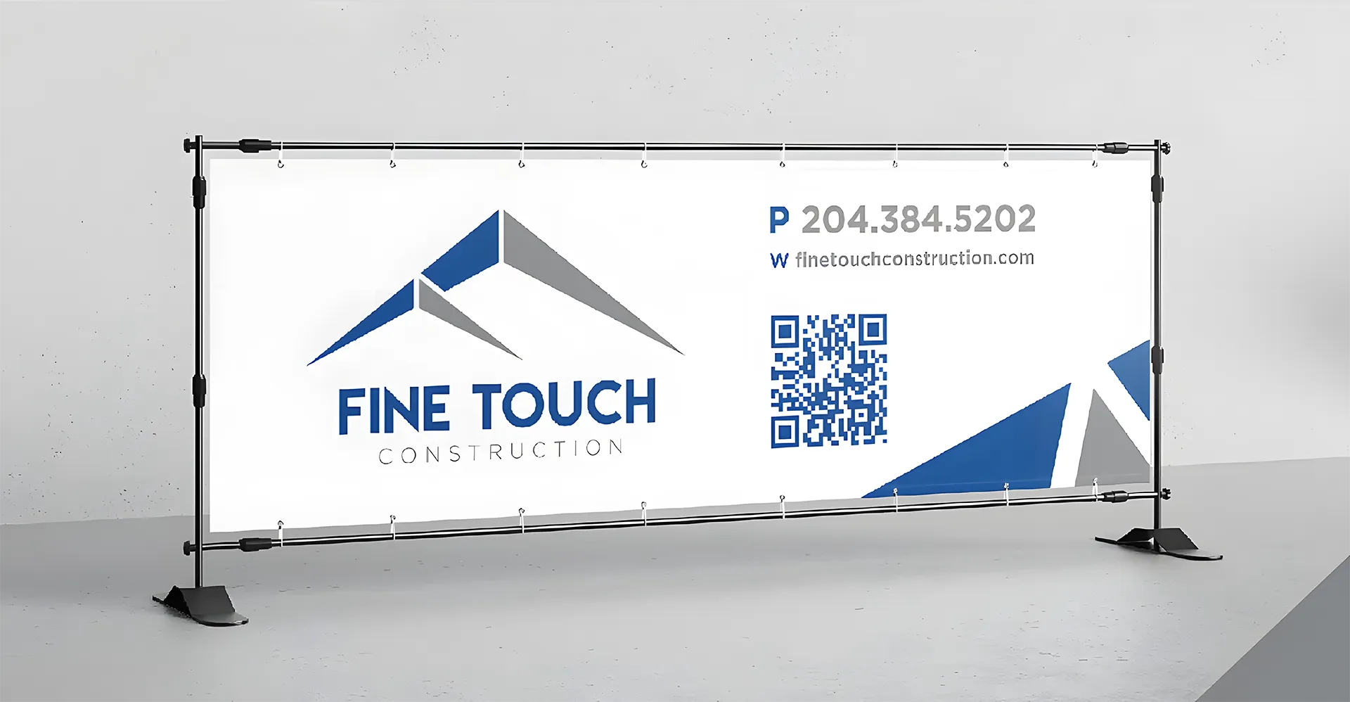 Fine Touch Construction outdoor banner with contact details