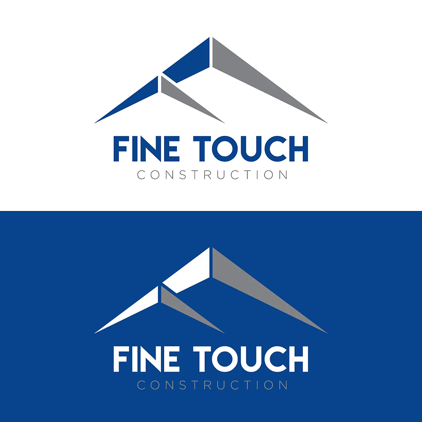 Fine Touch Construction logo lockup on blue