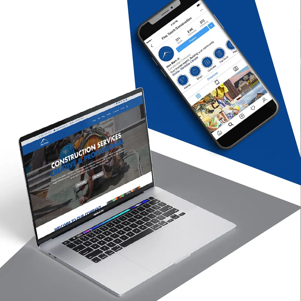 Fine Touch Construction website shown on a laptop and tablet