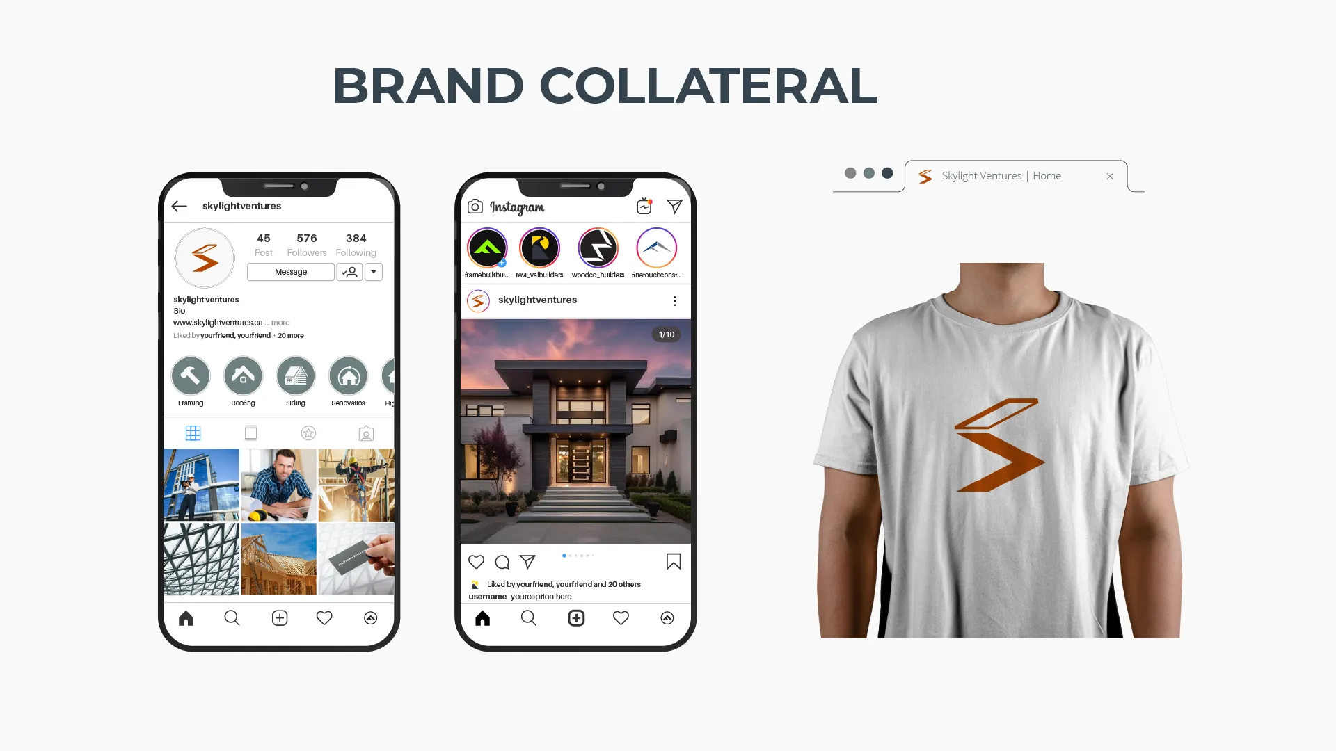 Skylight Ventures brand collateral on phone screens and apparel