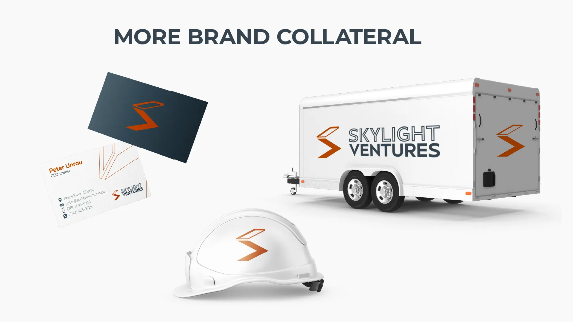 Skylight Ventures brand collateral including a branded trailer and cards