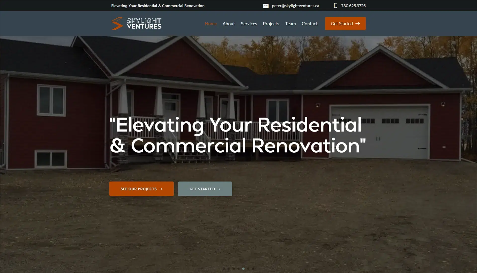 Skylight Ventures website hero, 'Elevating Your Residential & Commercial Renovation'