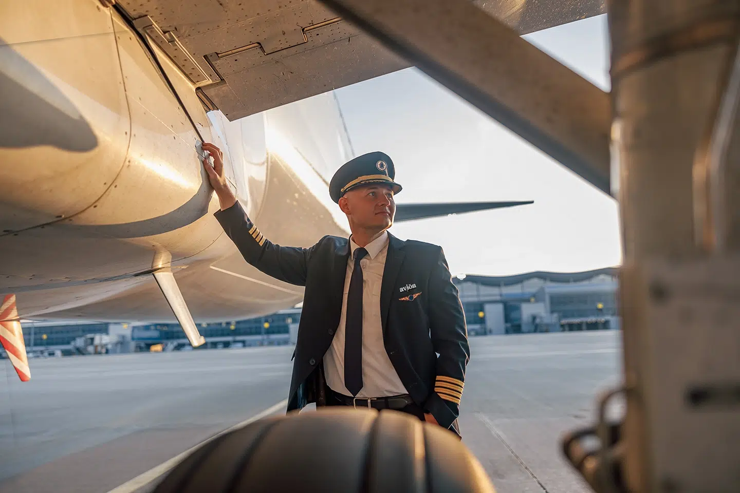 Traveler waving beside an Avion private jet
