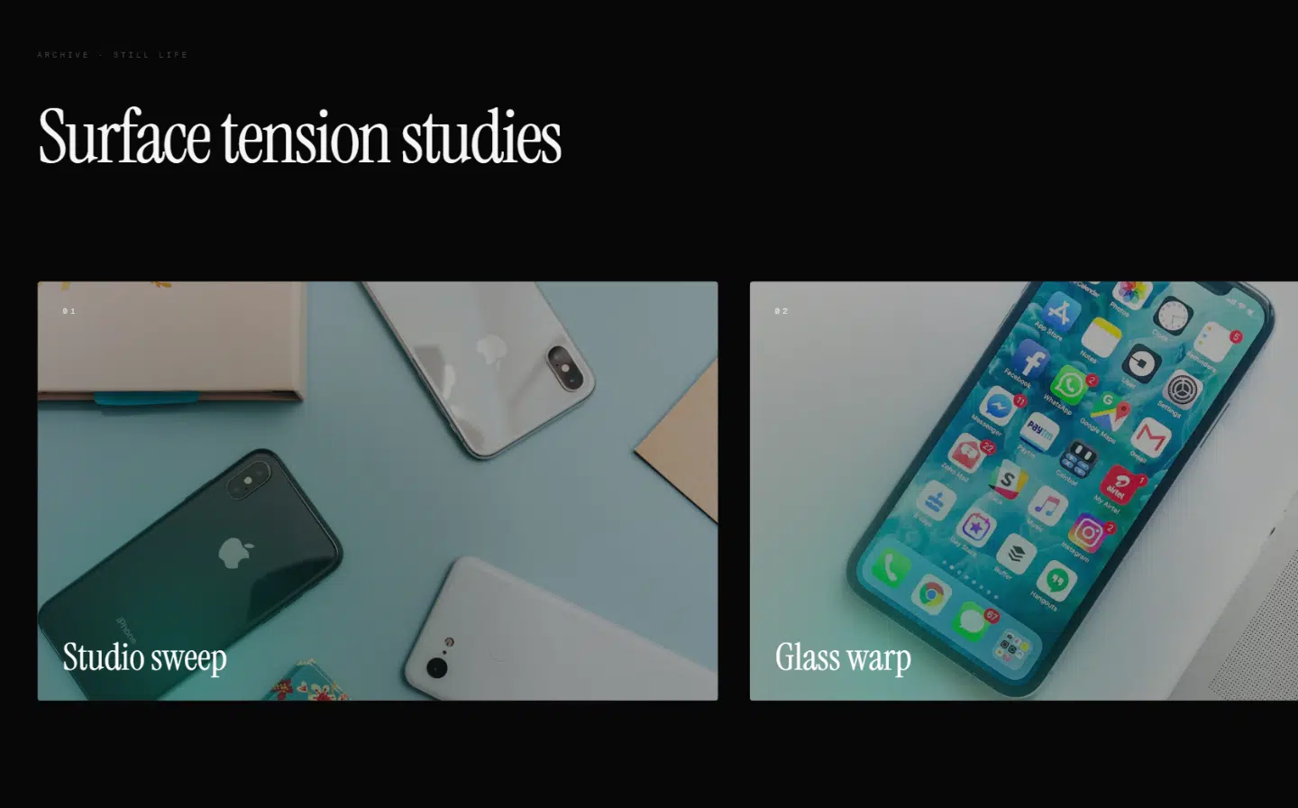 Nexus smartphone 'Surface tension studies' design page