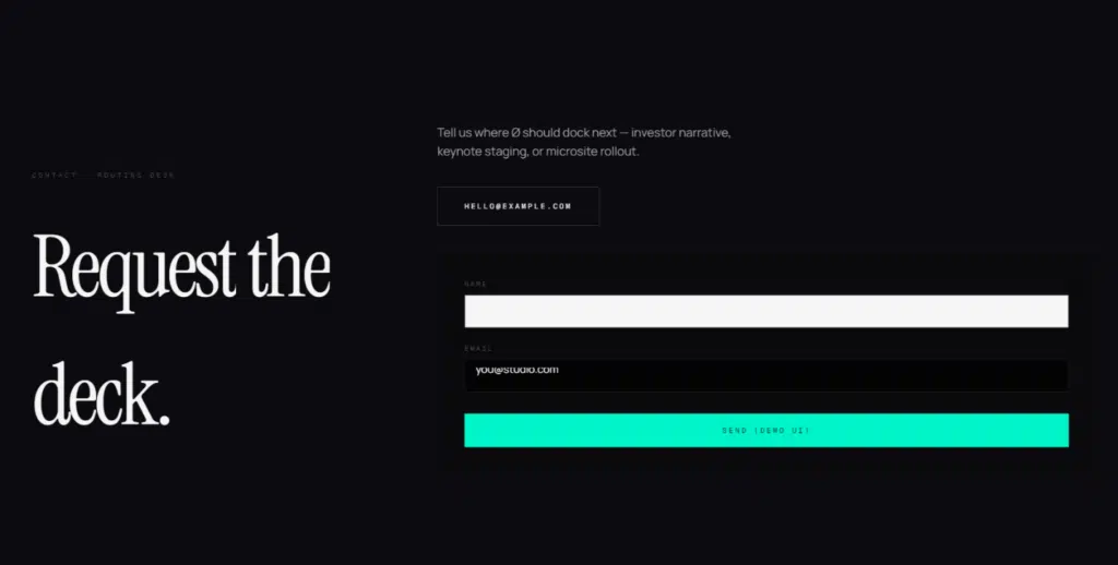 Nexus smartphone contact page, 'Request the deck'