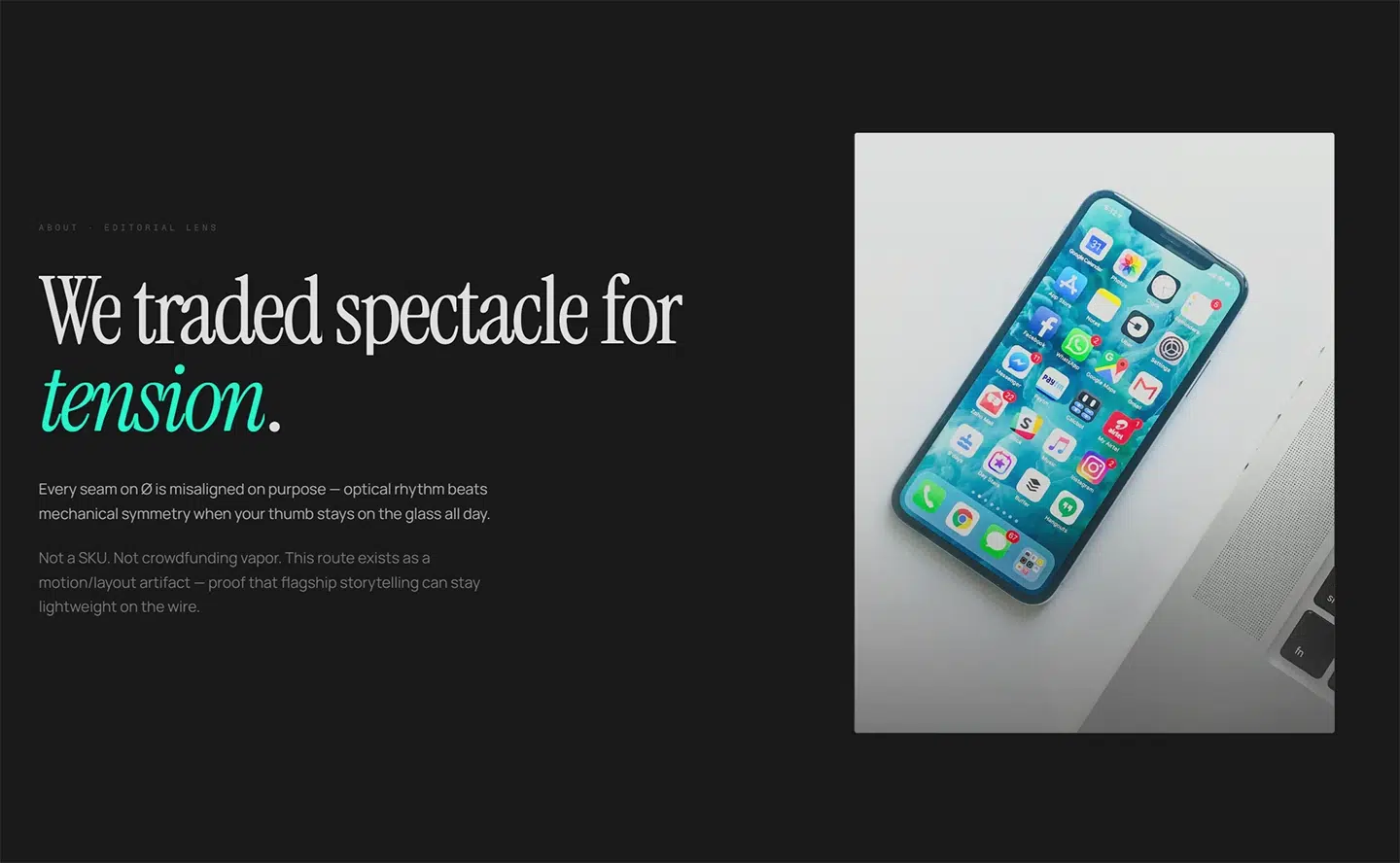 Nexus smartphone page, 'We traded spectacle for tension'